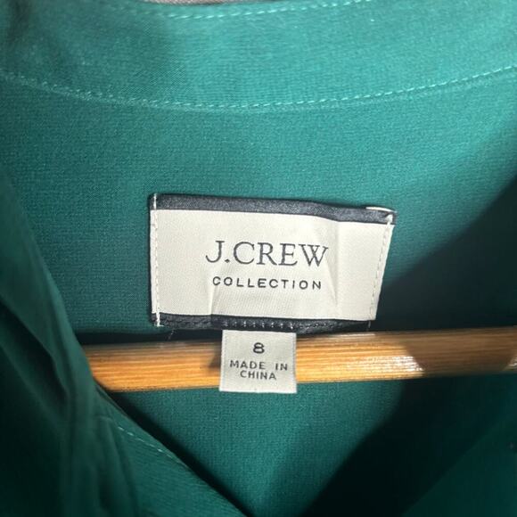 J.Crew Collection Tiered Silk Chiffon Tuxedo Dress Dark Spruce Size 8 - Picture 6 of 6